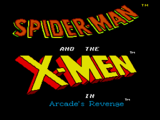 Spiderman X-Men Arcade's Revenge title screen for Super Nintendo